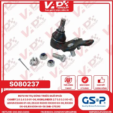 GSP Rotuyn Trụ Đứng Trước Dưới Phải Camry 2.0 2.4 3.0 01-06, Highlander 2.7 3.0 3.3 00-07, Lexus Es300 01-06, Es330 Rx300 Rx330 03-06, Rx350 06-09, Rx400H 05-08 (MB-3752R)