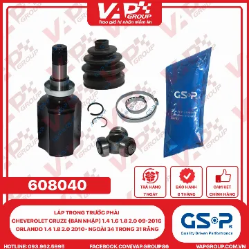 GSP Láp Trong TRƯỚC PHẢI CheVEROLET Cruze (Bản Nhập) 1.4 1.6 1.8 2.0 09-2016 ORLANDO 1.4 1.8 2.0 2010- Ngoài 34 Trong 31 Răng