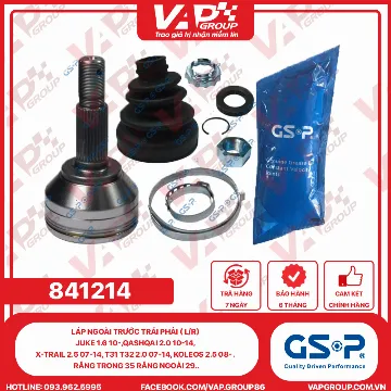 GSP Láp ngoài trước Trái Phải ( L/R) Juke 1.6 10-,Qashqai 2.0 10-14, X-trail 2.5 07-14, T31 T32 2.0 07-14, Koleos 2.5 08- . Răng trong 35 răng ngoài 29..