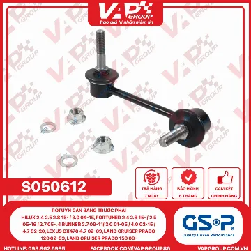 GSP Rotuyn Cân Bằng Trước Phải Hilux 2.4 2.5 2.8 15- / 3.0 04-15, Fortuner 2.4 2.8 15- / 2.5 05-16 / 2.7 05-, 4 Runner 2.7 09-11/ 3.0 01-05 / 4.0 02-15 / 4.7 02-20, Lexus Gx470 4.7 02-09, Land Cruiser Prado 120 02-09, Land Cruiser Prado 150 09-