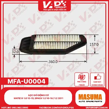 Lọc Gió Động Cơ Matiz III 1.0 10-15, Spack 1.0 10-16 / 1.2 2011+