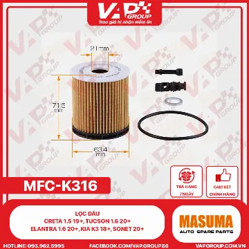 Lọc Dầu Creta 1.5 19+, Tucson 1.6 20+, Elantra 1.6 20+, Kia K3 18+, Sonet 20+