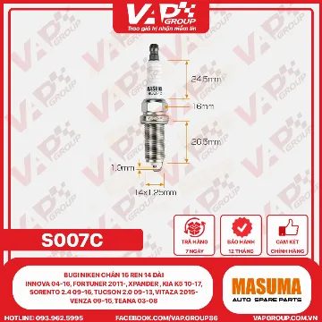 Bugi Niken Chân 16 Ren 14 Dài , Innova 04-16, Fortuner 2011-, Xpander , Kia K5 10-17, Sorento 2.4 09-16, Tucson 2.0 09-13, Vitaza 2015-, Venza 09-15, Teana 03-08