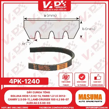 Dây Curoa Tổng Soluna Vios 1.5 02-13, Yaris 1.3 1.5 2013-, Camry 2.5 09-11, Land Cruiser 100 4.2 98-07, Audi A6 2.5 00-03