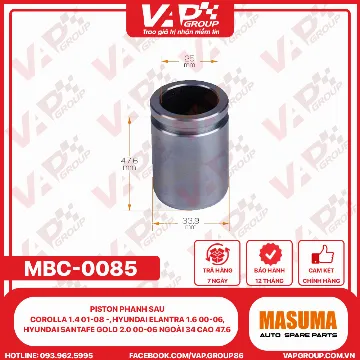 Piston Phanh Sau Corolla 1.4 01-08 -, Hyundai Elantra 1.6 00-06, Hyundai Santafe GOLD 2.0 00-06 Ngoài 34 Cao 47.6
