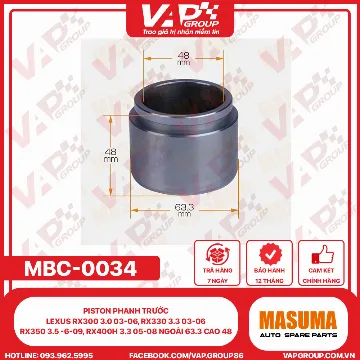 Piston Phanh Trước LEXUS Rx300 3.0 03-06, Rx330 3.3 03-06, Rx350 3.5 -6-09, Rx400H 3.3 05-08 Ngoài 63.3 Cao 48