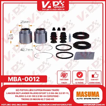 Bộ Piston Liền Cuppen Phanh Trước LANCER OUTLANDER Pajero Sport 3.5 96-06 3.0 97-11, Pajero 2.4 91-99 2.5 90-04 (2PISTON) - Trong 25 Ngoài 42.7 Cao 45