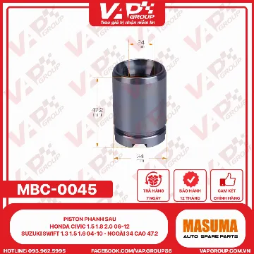Piston Phanh Sau HONDA Civic 1.5 1.8 2.0 06-12 SUZUKI Swift 1.3 1.5 1.6 04-10 - NGOÀI 34 Cao 47.2