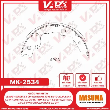 guốc phanh tay Lexus Hs250h 2.4 09-18; Nissan Juke 1.6 10-20, Pulsar 1.5 14+, Qashqai 2.0 06-15, Tiida 1.6 07+, 1.8 06-13, X trail 2.0 2.5 07+;Corolla cross 2.0 21+