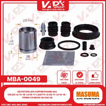 Bộ Piston Liền Cuppen Phanh Sau Cruze 1.6 10-18 1.8 09-17 Lacetti 1.6 08-11 1.8 10-16 - Trong 29 Ngoài 38 Cao 48
