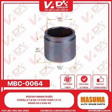 Piston Phanh Trước Corolla 1.8 08-13 VIOS Yaris 1.5 13- Ngoài 60.3 Cao 49