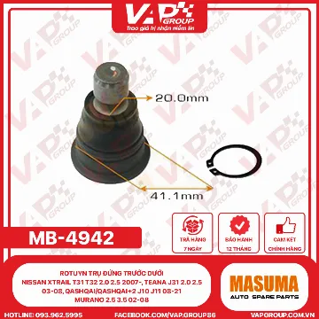 Rotuyn Trụ Đứng Trước Dưới Nissan XTrail T31 T32 2.0 2.5 2007-, Teana J31 2.0 2.5 03-08, Qashqai/Qashqai+2 J10 J11 08-21, Murano 2.5 3.5 02-08