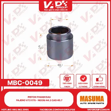 Piston Phanh Sau Pajero V73 V75 - Ngoài 44.3 Cao 45.7