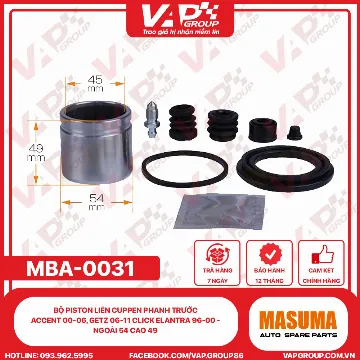 Bộ Piston Liền Cuppen Phanh Trước Accent 00-06, Getz 06-11 CLICK Elantra 96-00 - Ngoài 54 Cao 49