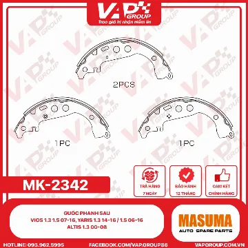 Guốc phanh sau Vios 1.3 1.5 07-16, Yaris 1.3 14-16 / 1.5 06-16, Altis 1.3 00-08
