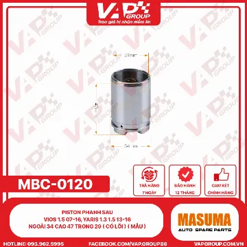 PISTON PHANH SAU VIOS 1.5 07-16, YARIS 1.3 1.5 13-16 NGOÀI 34 CAO 47 TRONG 29 ( CÓ LÕI ) ( MẪU )