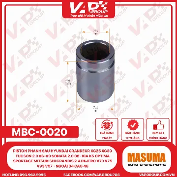 Piston Phanh Sau HYUNDAI GRANDEUR XG25 XG30 TUCSON 2.0 06-09 SONATA 2.0 08- KIA K5 OPTIMA SPORTAGE MITSUBISHI GRANDIS 2.4 PAJERO V73 V75 V93 V97 - Ngoài 34 Cao 46