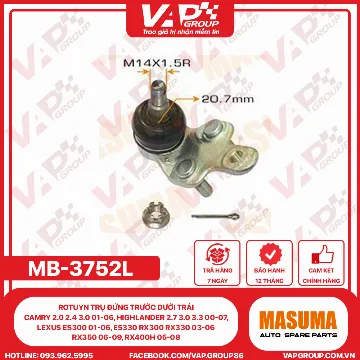 Rotuyn Trụ Đứng Trước Dưới Trái Camry 2.0 2.4 3.0 01-06, Highlander 2.7 3.0 3.3 00-07, Lexus Es300 01-06, Es330 Rx300 Rx330 03-06, Rx350 06-09, Rx400H 05-08
