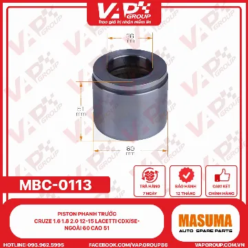 Piston Phanh Trước Cruze 1.6 1.8 2.0 12-15 LACETTI CDX/SE- Ngoài 60 Cao 51