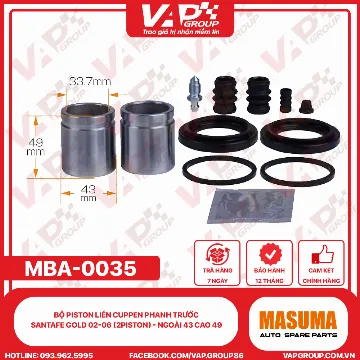 Bộ Piston Liền Cuppen Phanh Trước Santafe GOLD 02-06 (2PISTON) - Ngoài 43 Cao 49