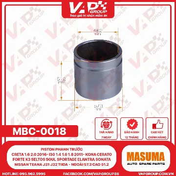 Piston Phanh Trước CRETA 1.6 2.0 2016- I30 1.4 1.6 1.8 2011- KONA CERATO FORTE K3 SELTOS SOUL SPORTAGE ELANTRA SONATA NISSAN TEANA J31 J32 TIIDA - Ngoài 57.3 Cao 51.2