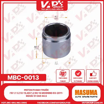 Piston Phanh Trước I10 1.1 1.2 10-13, I20 1.2 08-14 Morning 03-2011- Ngoài 51 Cao 44.5