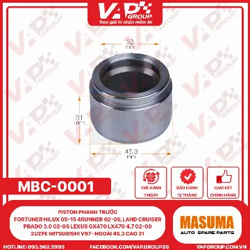 Piston Phanh Trước Fortuner Hilux 05-15 4Runner 02-09, Land Cruiser Prado 3.0 02-05 LEXUS Gx470 LX470 4.7 02-09 2UZFE MITSUBISHI V97- Ngoài 45.3 Cao 31