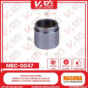 Piston Phanh Trước COROLLA 1.6 4AFE Lancer 1.6 2.0 04-07, Mirage 1.3 1.5 2.0 00 - Ngoài 54 Cao 49.1